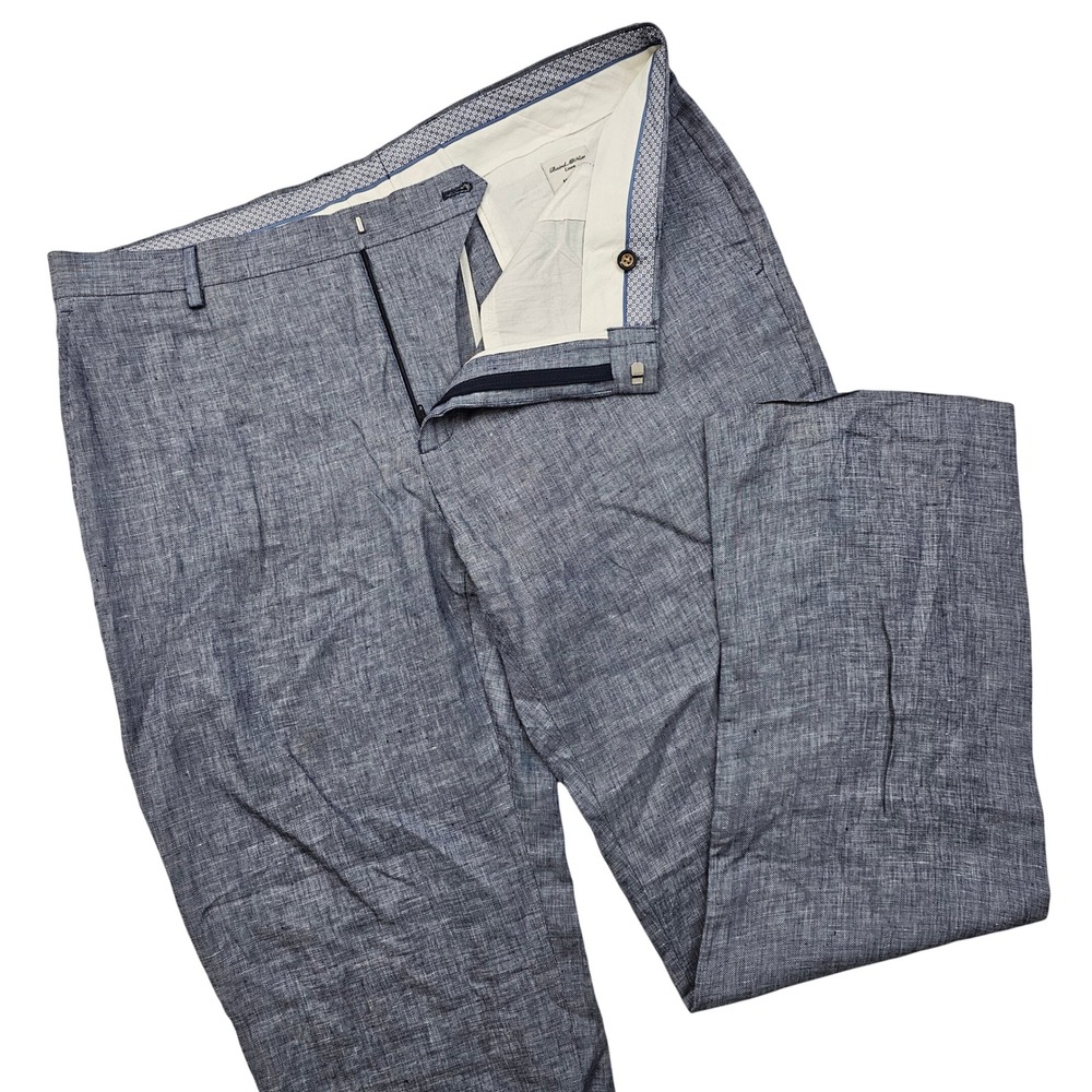 Baird McNutt Murano Pants Mens 38x32 Blue Linen Zac Classic Fit Trousers Coastal